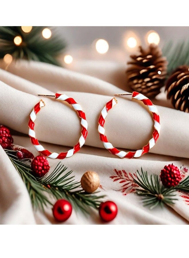 JSLOVFLO Big Candy Gold White Red Hoop Dangle Earrings for Women Twisted Wrapping Christmas Statement Charms Drop Dangling Open Hoops Lightweight Fashion Easter Festival Holiday Presents - Image 5